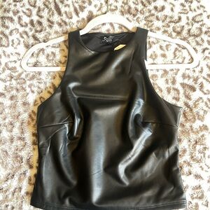 Black Faux Leather Women's Top